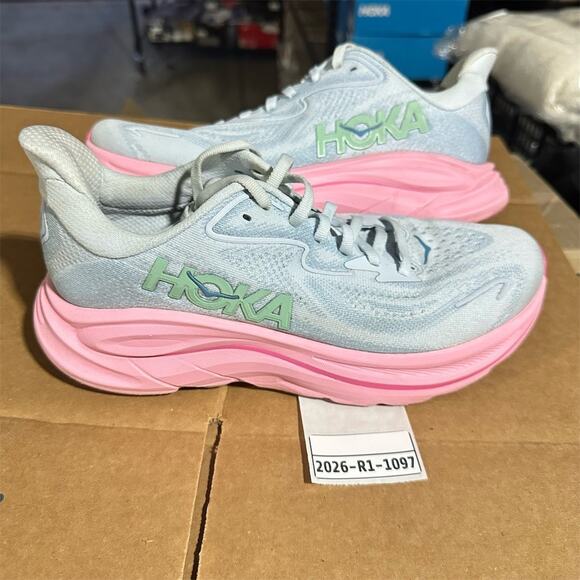 Hoka Shoes - HOKA Clifton 10 Women's Running Shoes Overcast/Petal Gray Pink Size 8B